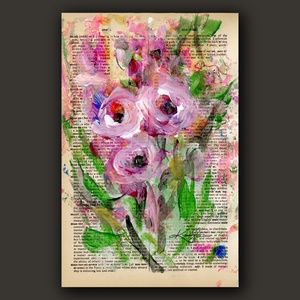 Original Floral painting on Vintage Dictionary Page page - Flora Songs 1
